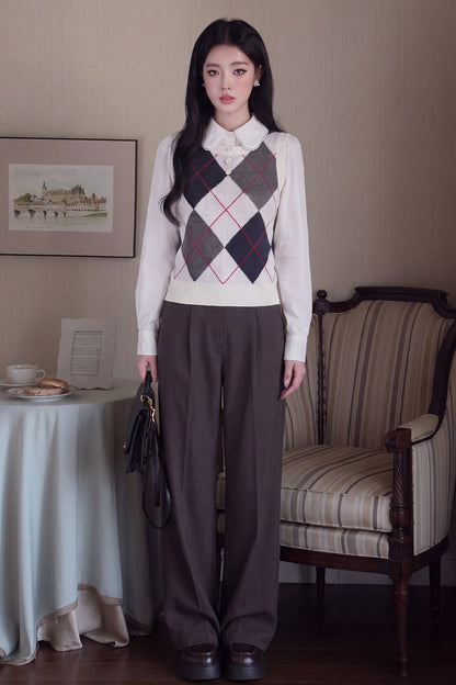 Blouse preppy à manches longues et col Claudine