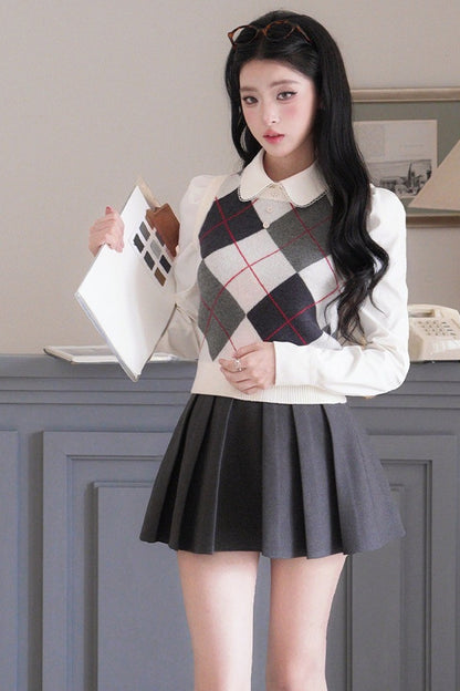 Blouse preppy à manches longues et col Claudine