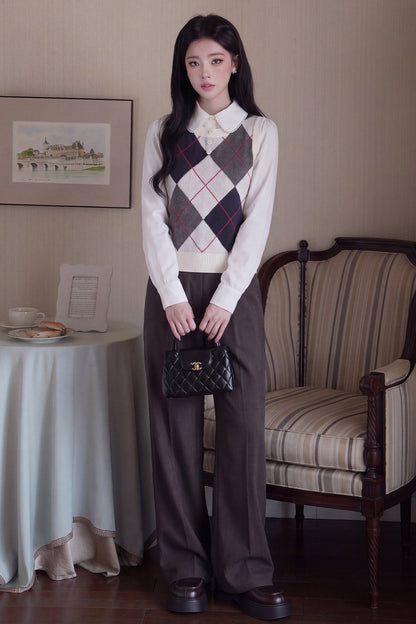 Blouse preppy à manches longues et col Claudine