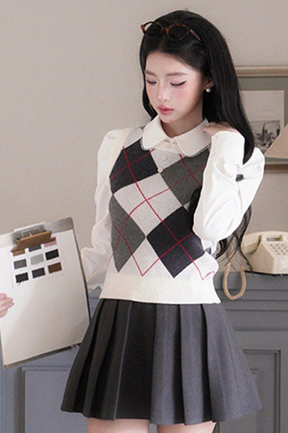 Blouse preppy à manches longues et col Claudine