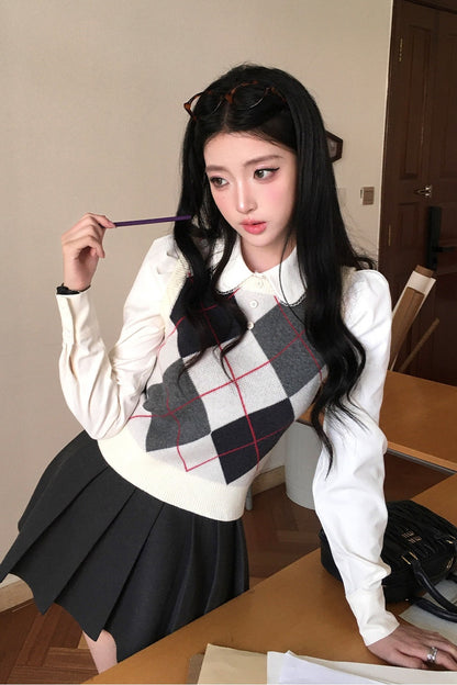 Blouse preppy à manches longues et col Claudine