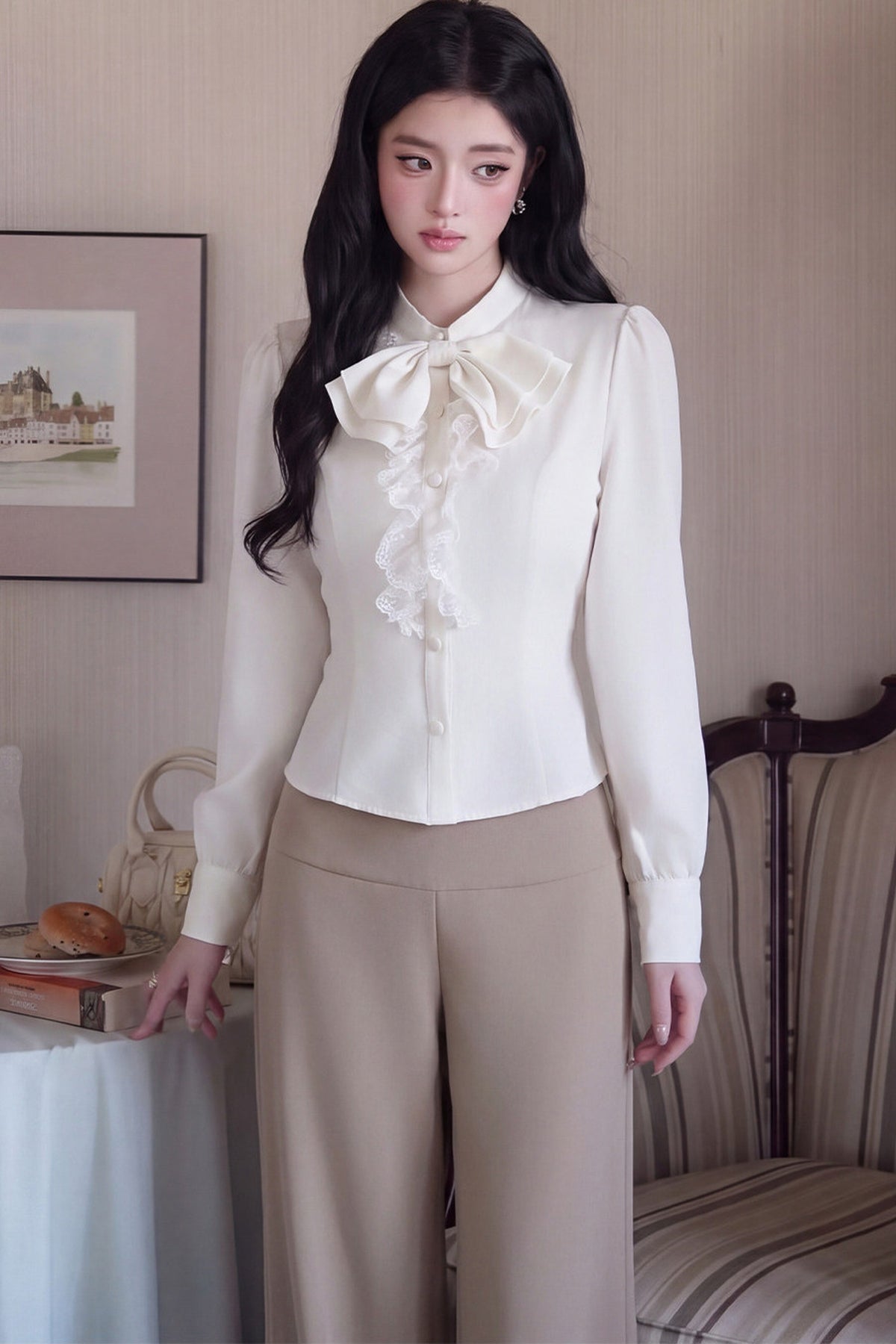 Ensemble robe à bretelles à manches bouffantes et nœud