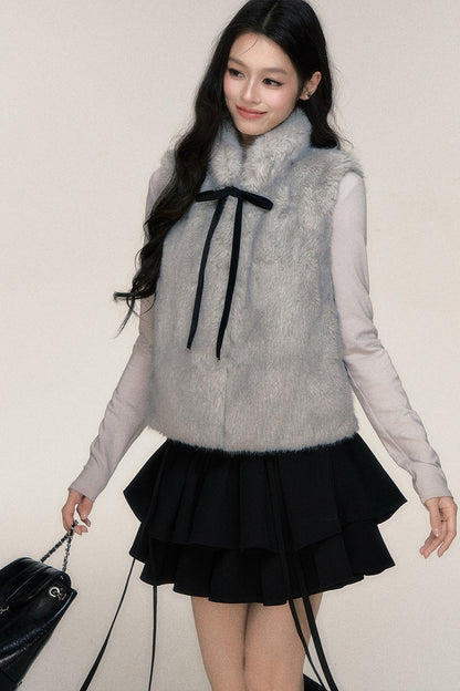 Bow Tie Faux Fur Vest