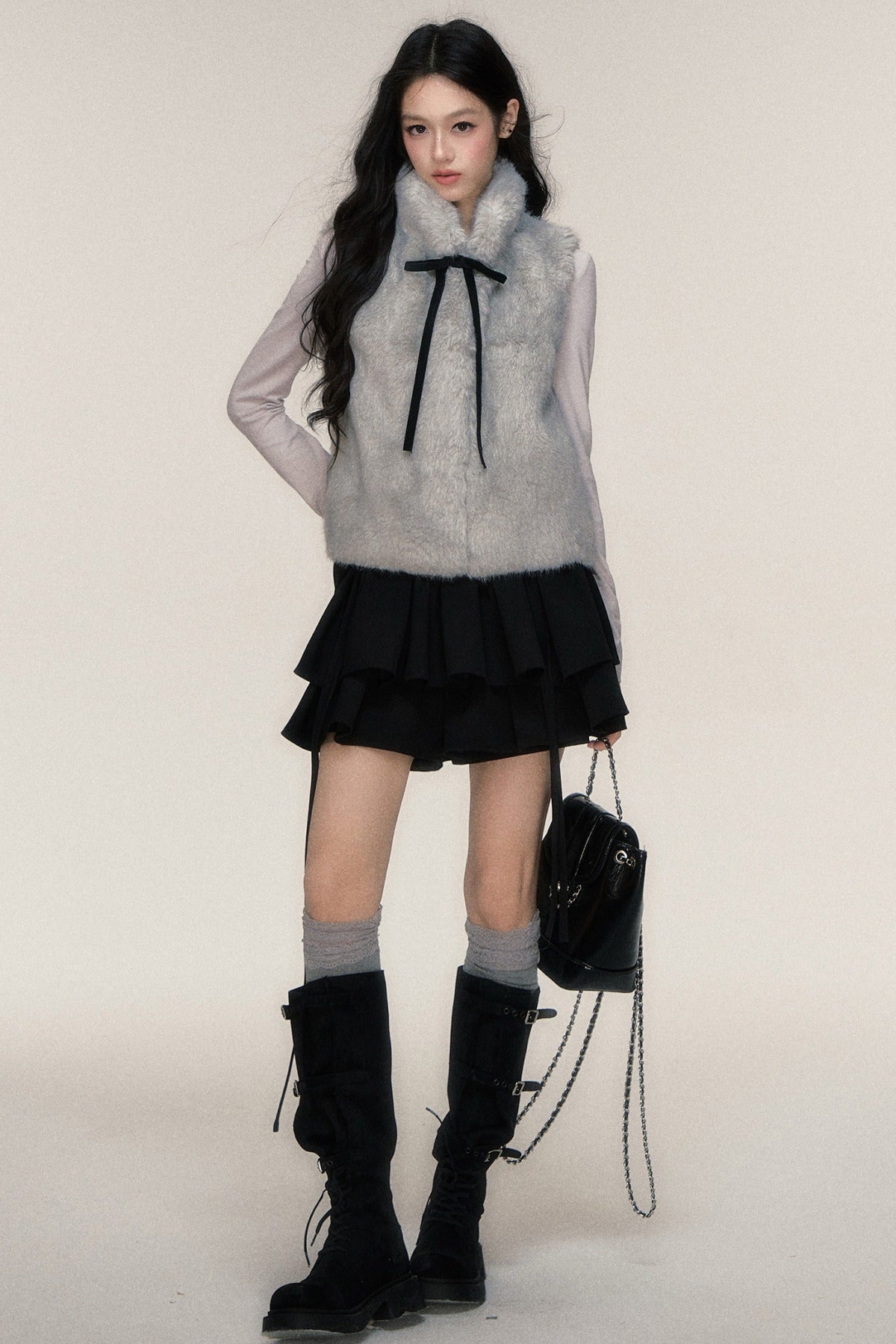 Bow Tie Faux Fur Vest