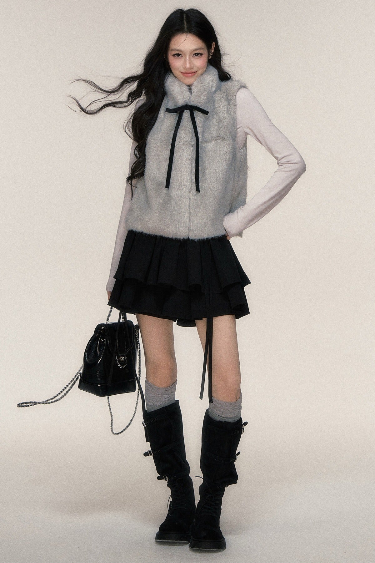 Bow Tie Faux Fur Vest