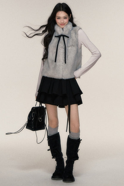 Bow Tie Faux Fur Vest