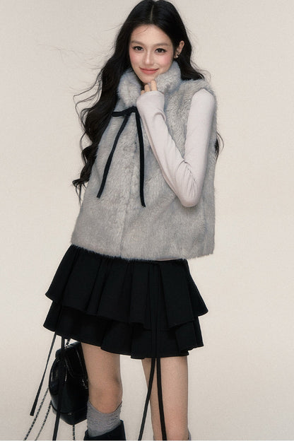 Bow Tie Faux Fur Vest