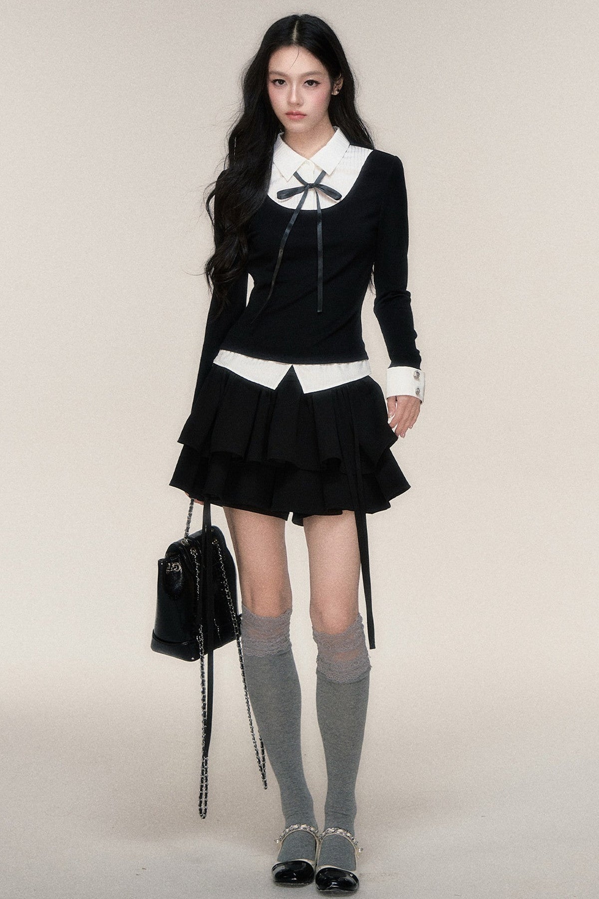 Slim Fit Color-Block T-Shirt and Skirt Set-Up