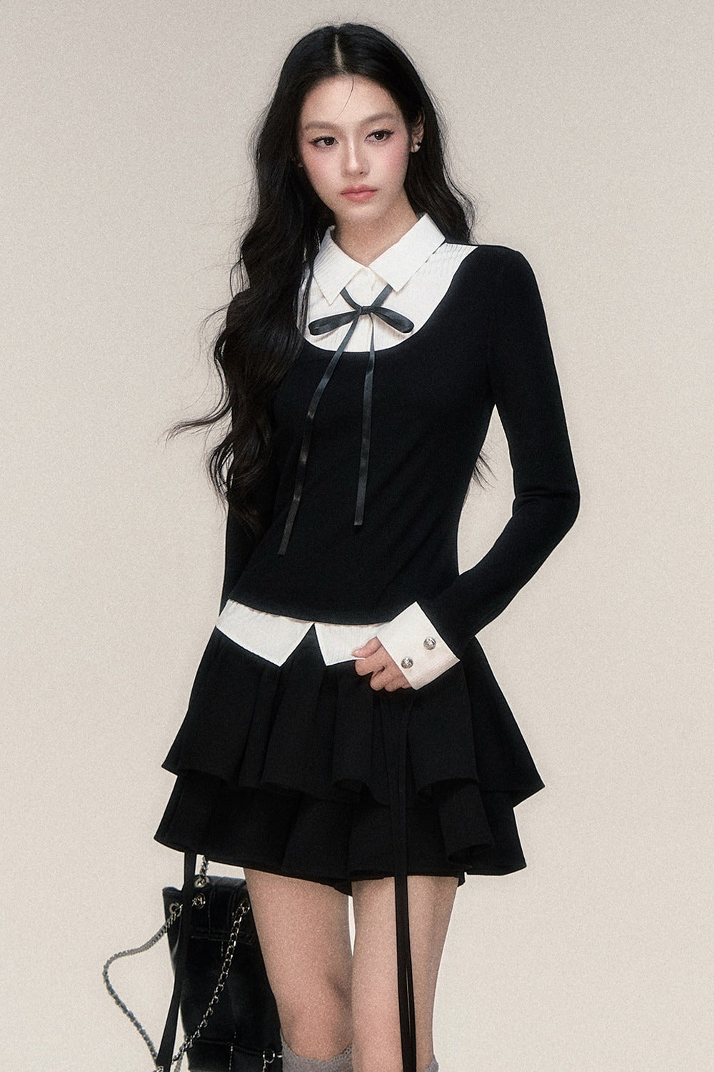 Slim Fit Color-Block T-Shirt and Skirt Set-Up