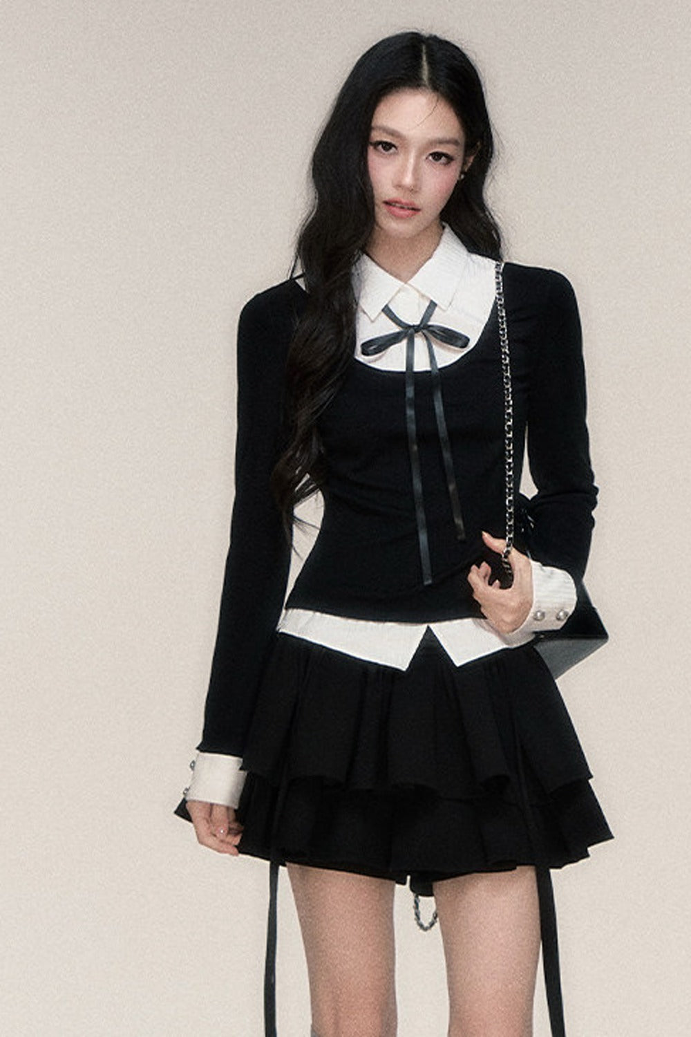 Slim Fit Color-Block T-Shirt and Skirt Set-Up