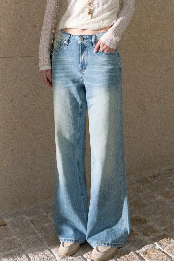 Vintage Washed Straight-Leg Denim Jeans