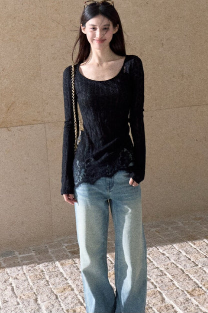 Jeans in denim lavato effetto vintage a gamba dritta