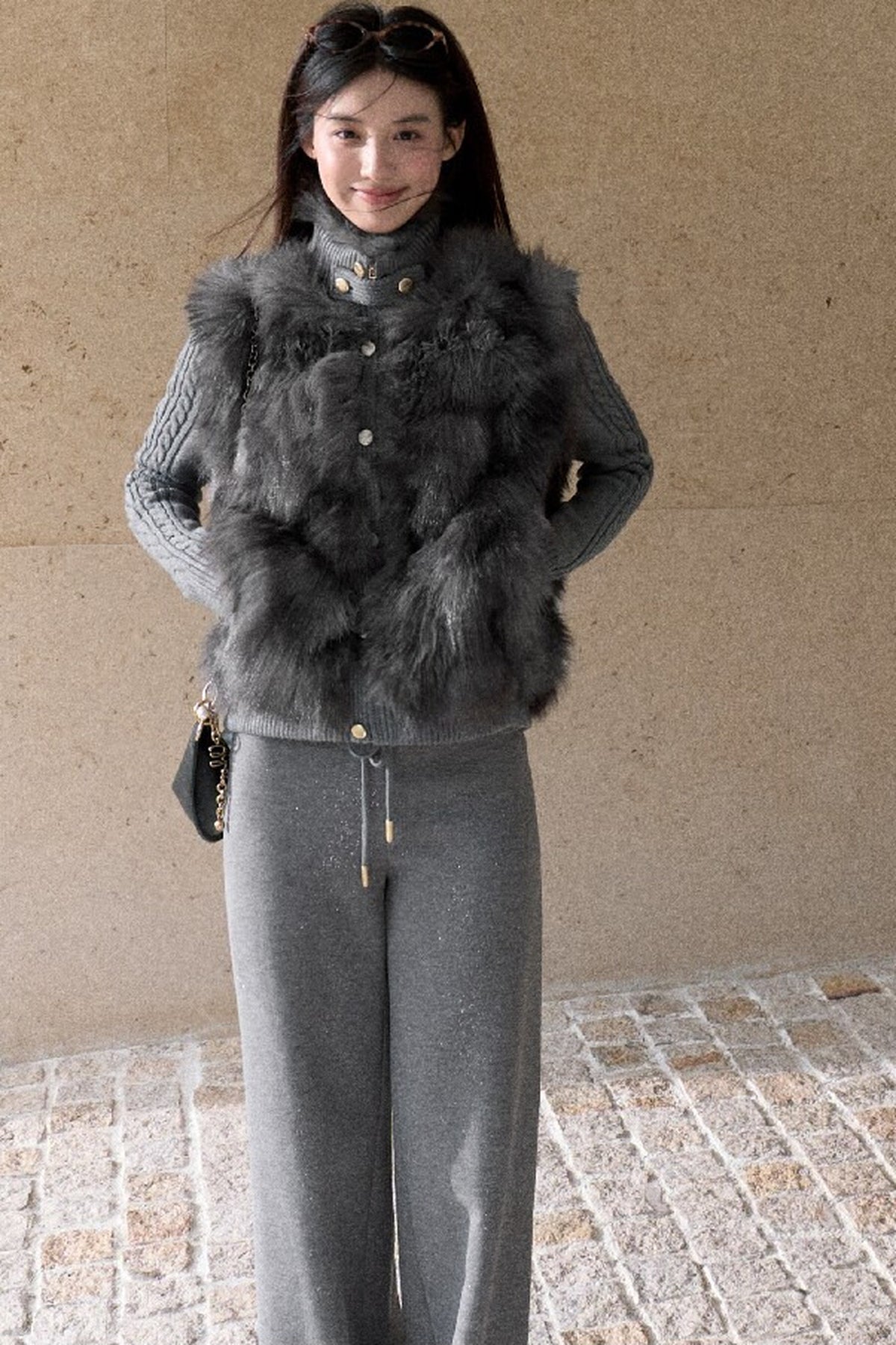 Vintage Eco-Friendly Fur Cable Knit Jacket