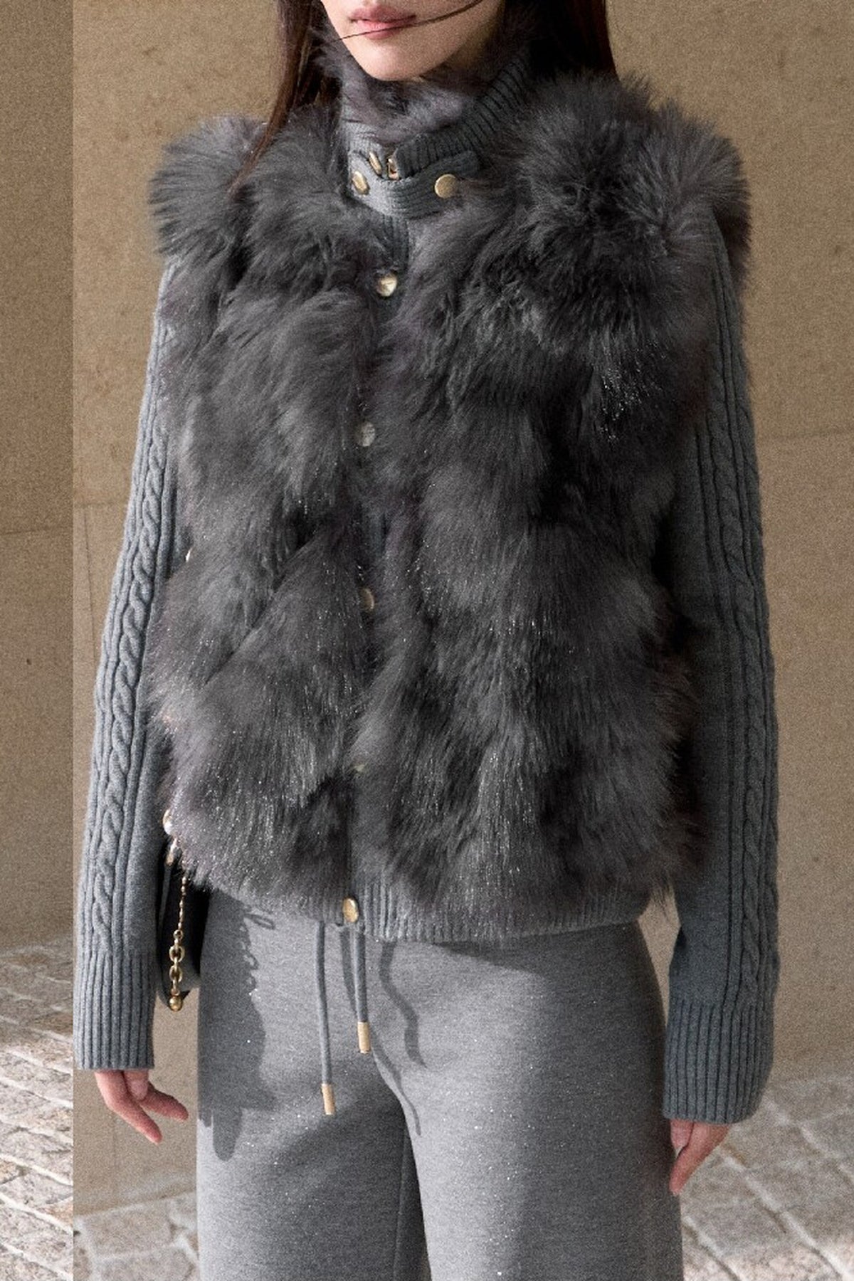 Vintage Eco-Friendly Fur Cable Knit Jacket