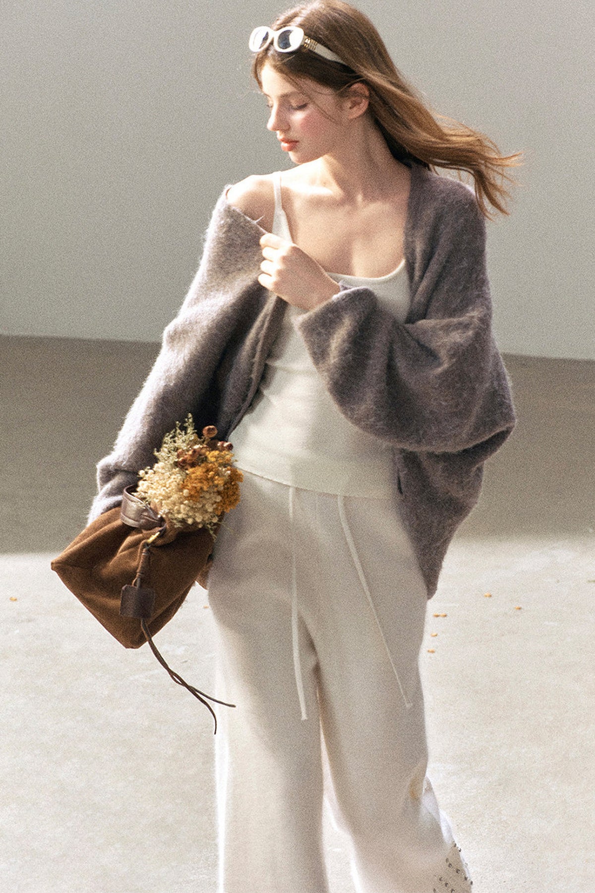 Shawl Wool Sweater And Camisole Set-Up