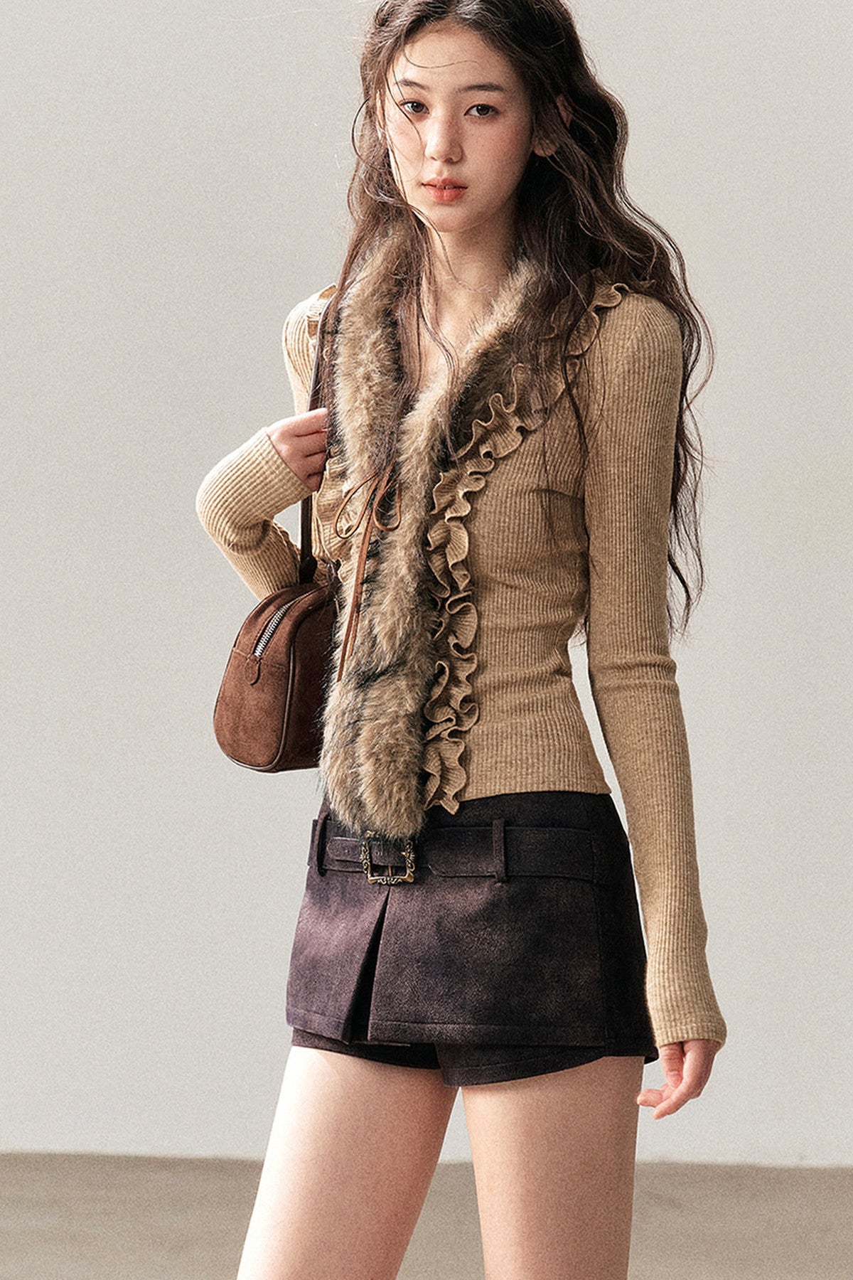 Ruffled Edge Faux Fur Sweater