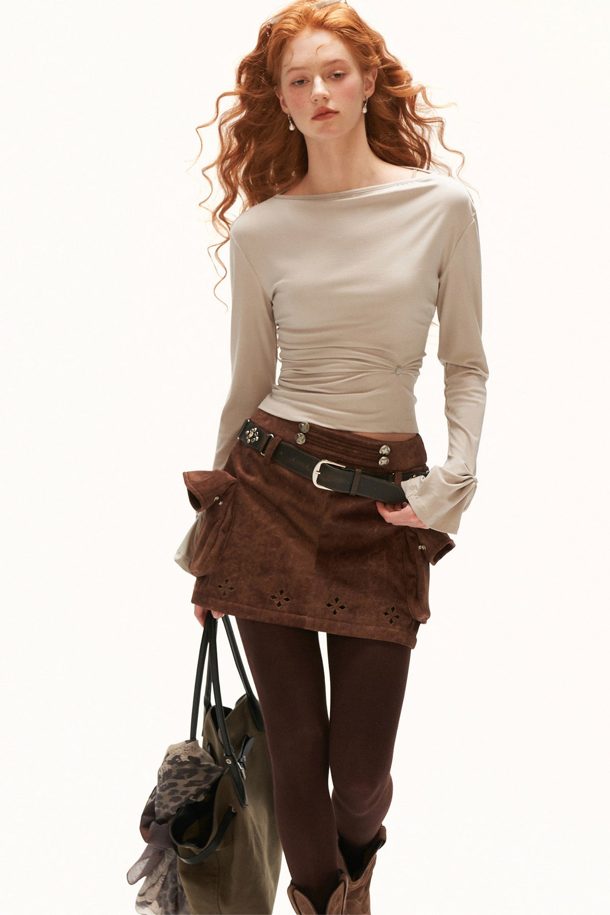 Pleated Long-Sleeved T-Shirt