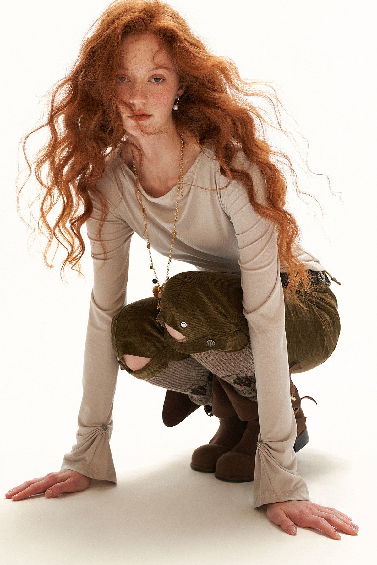 Pleated Long-Sleeved T-Shirt