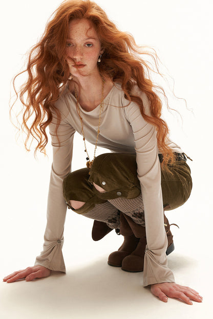 Pleated Long-Sleeved T-Shirt