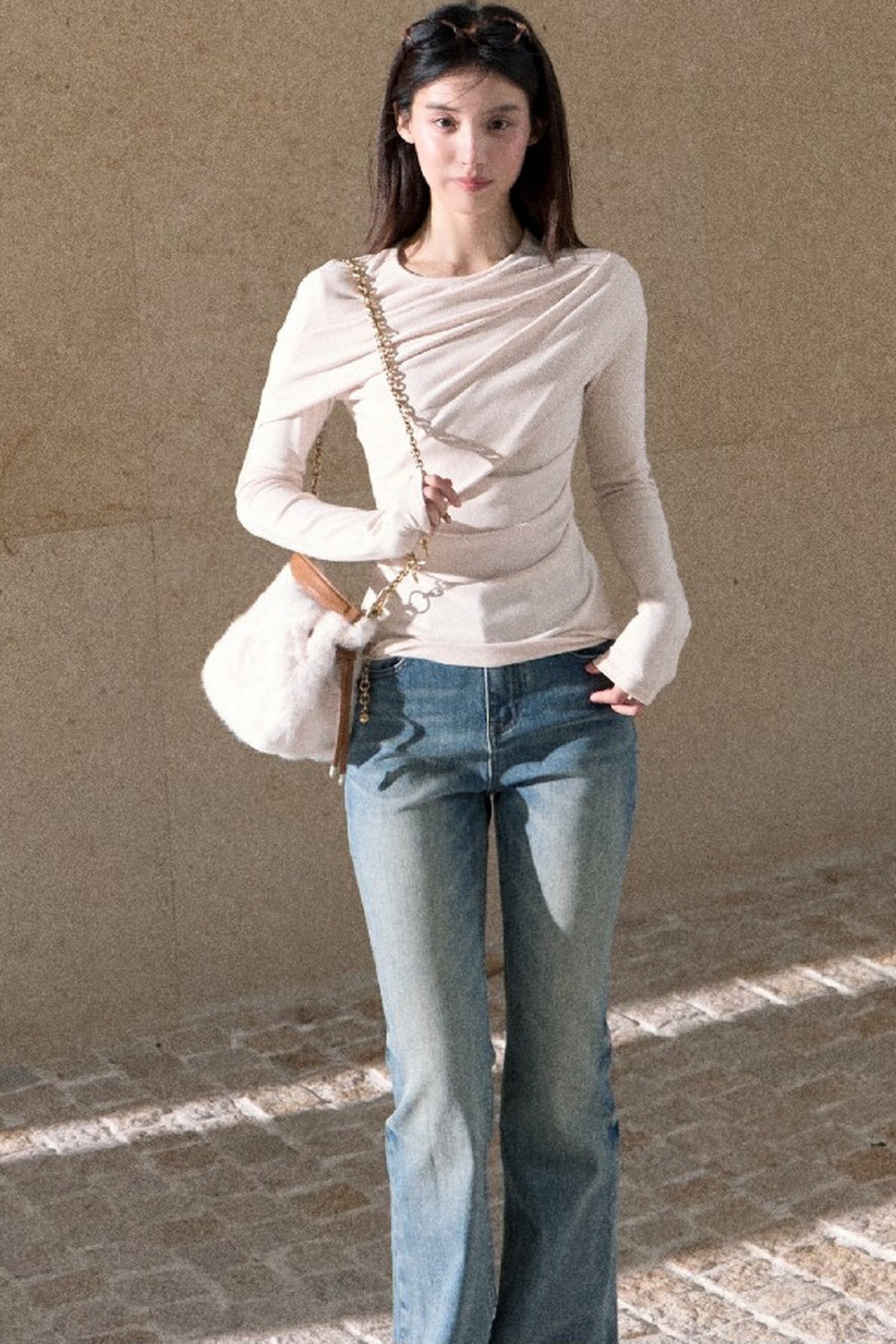 Asymmetrical Tidal Marsh Vein Knit Top