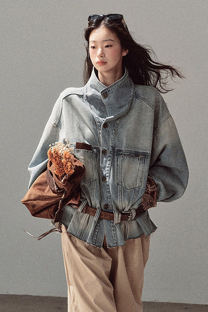Klein Blue High Collar Denim Jacket