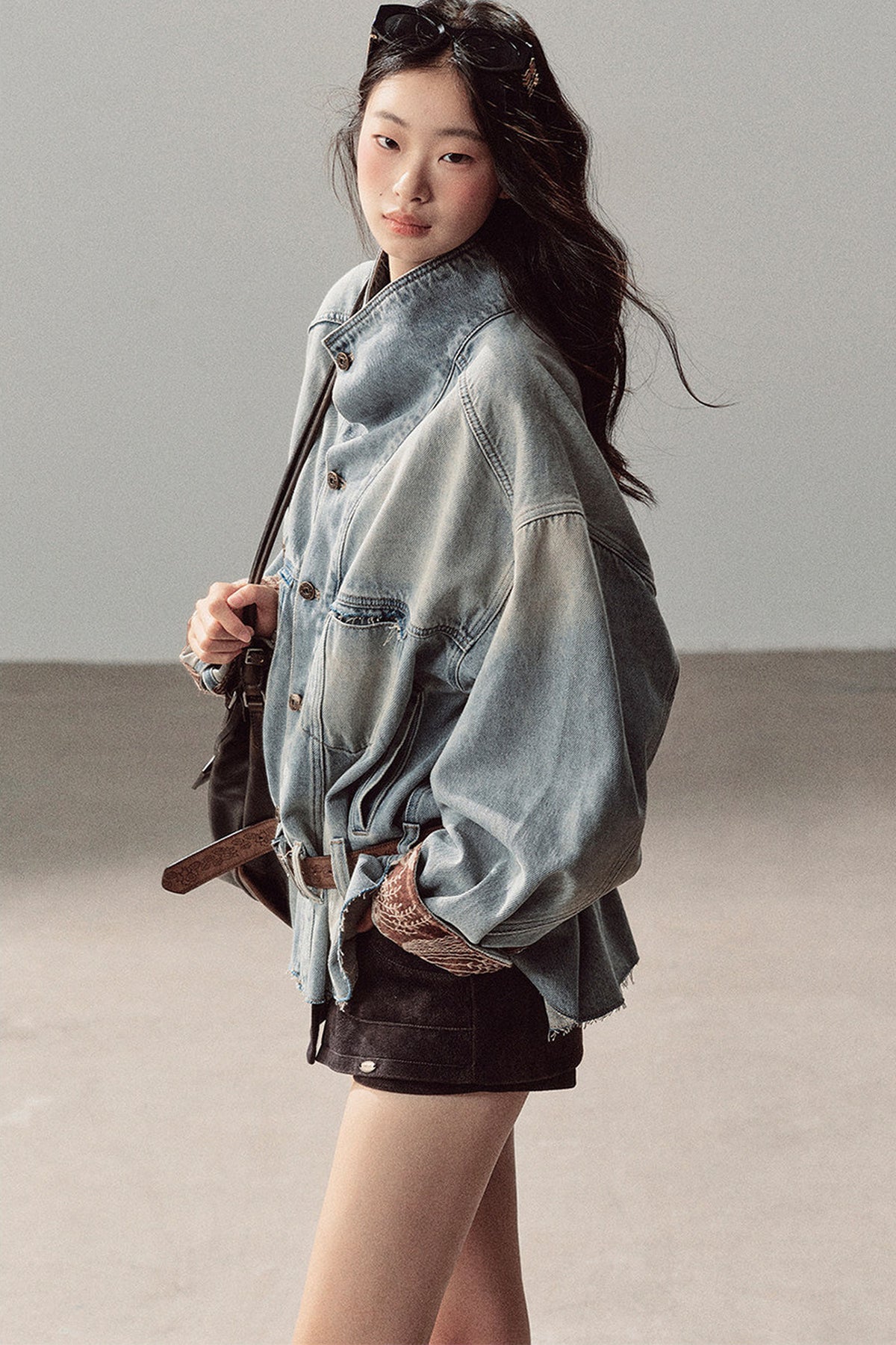 Klein Blue High Collar Denim Jacket