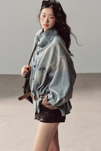 Klein Blue High Collar Denim Jacket