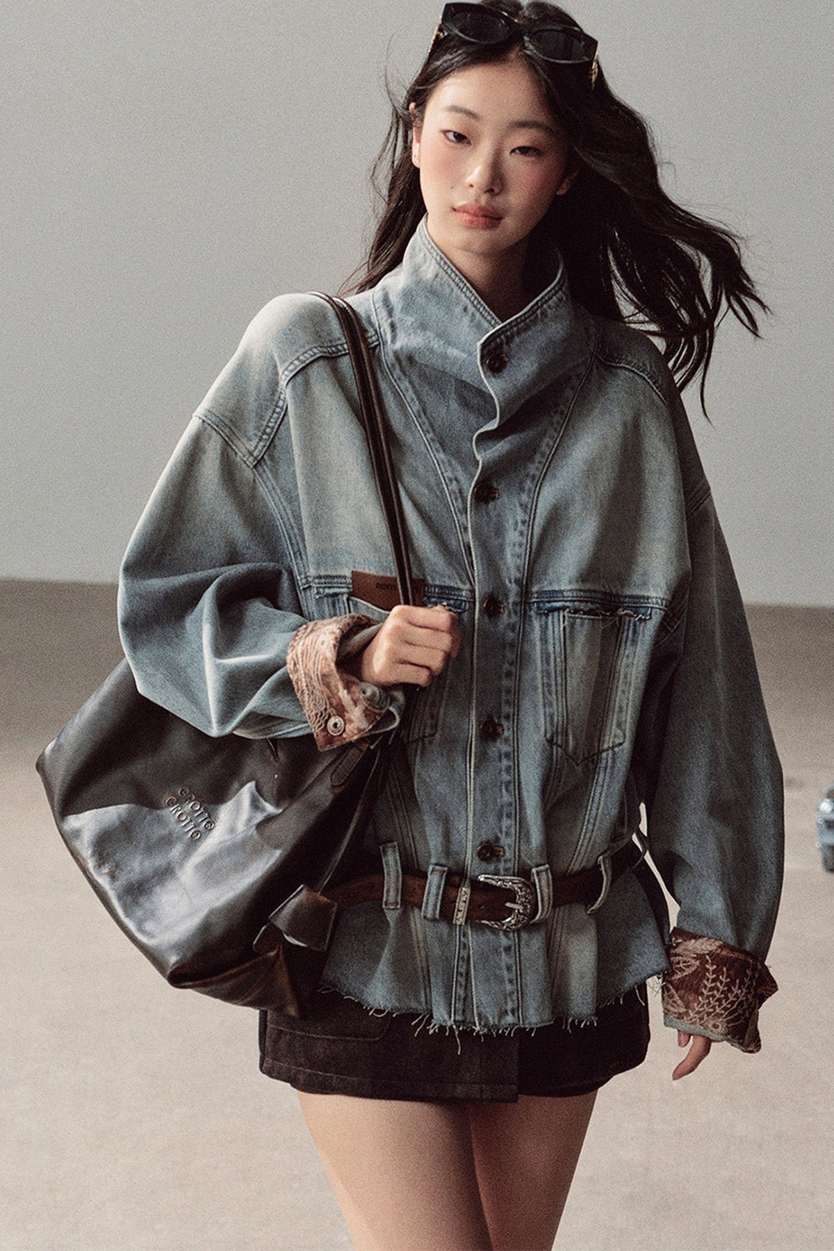 Klein Blue High Collar Denim Jacket