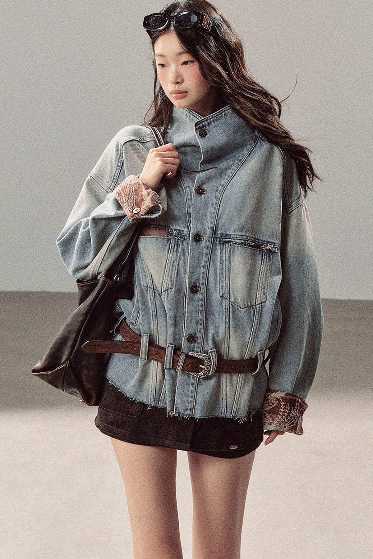 Klein Blue High Collar Denim Jacket