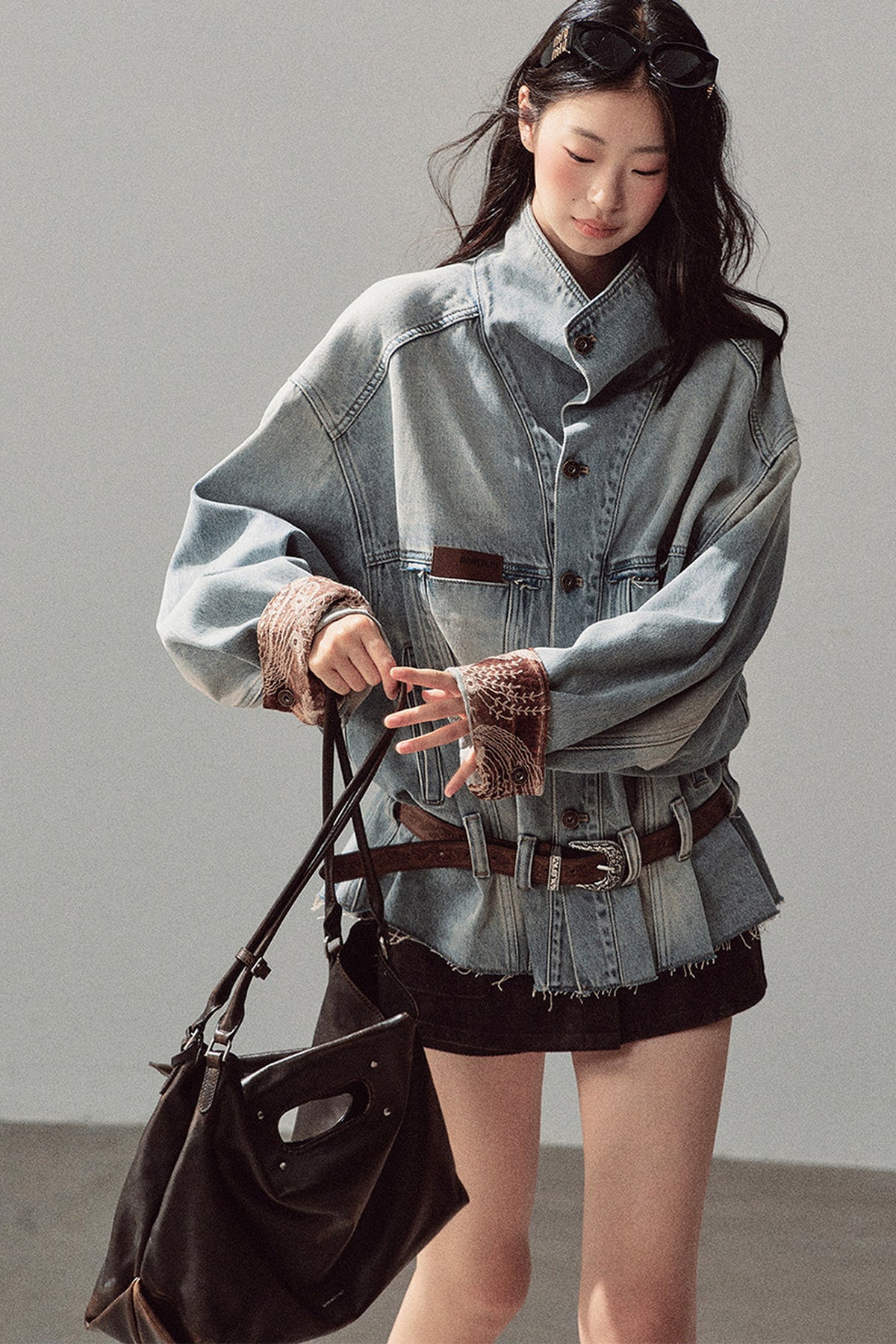 Klein Blue High Collar Denim Jacket
