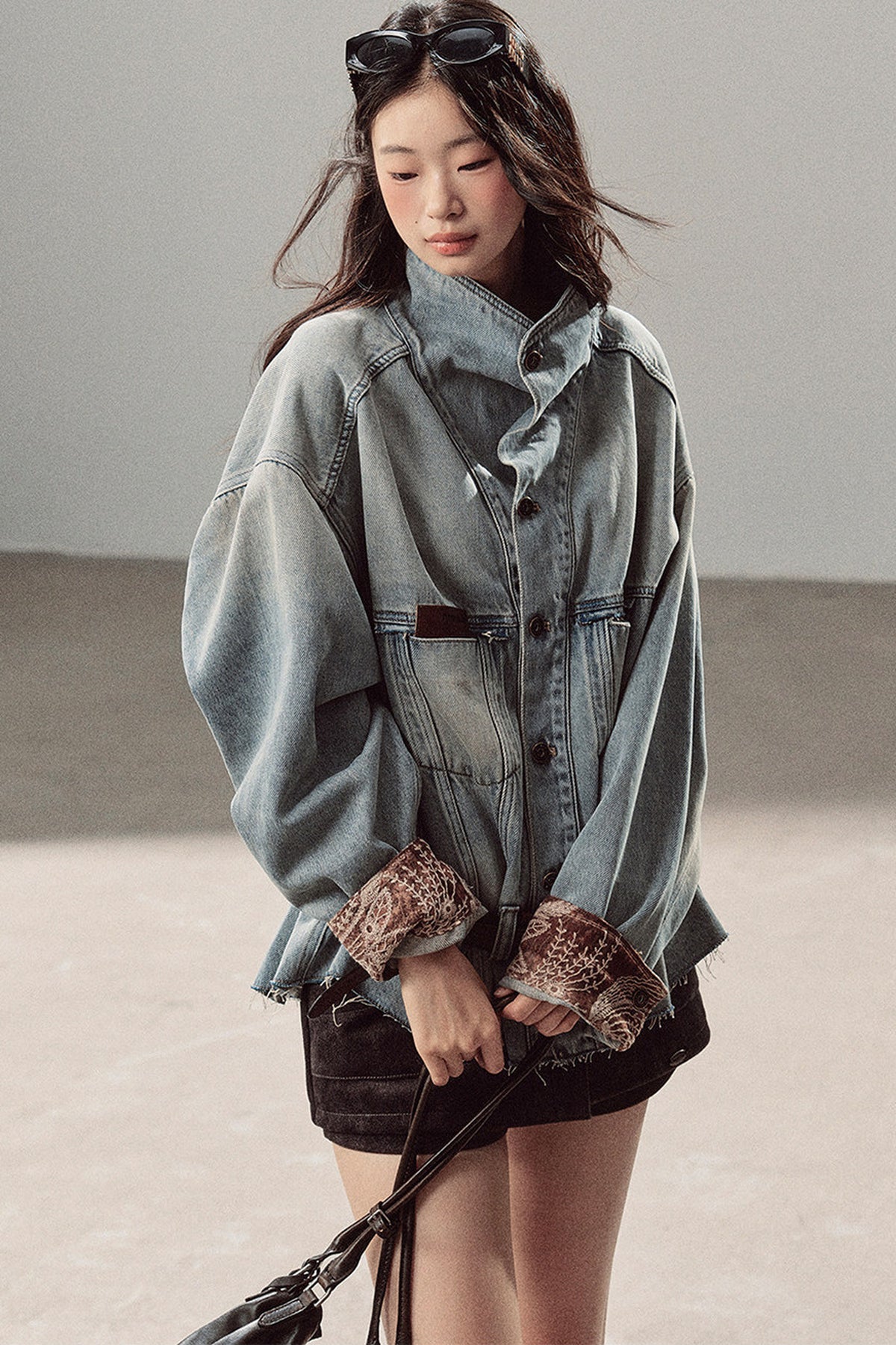 Klein Blue High Collar Denim Jacket