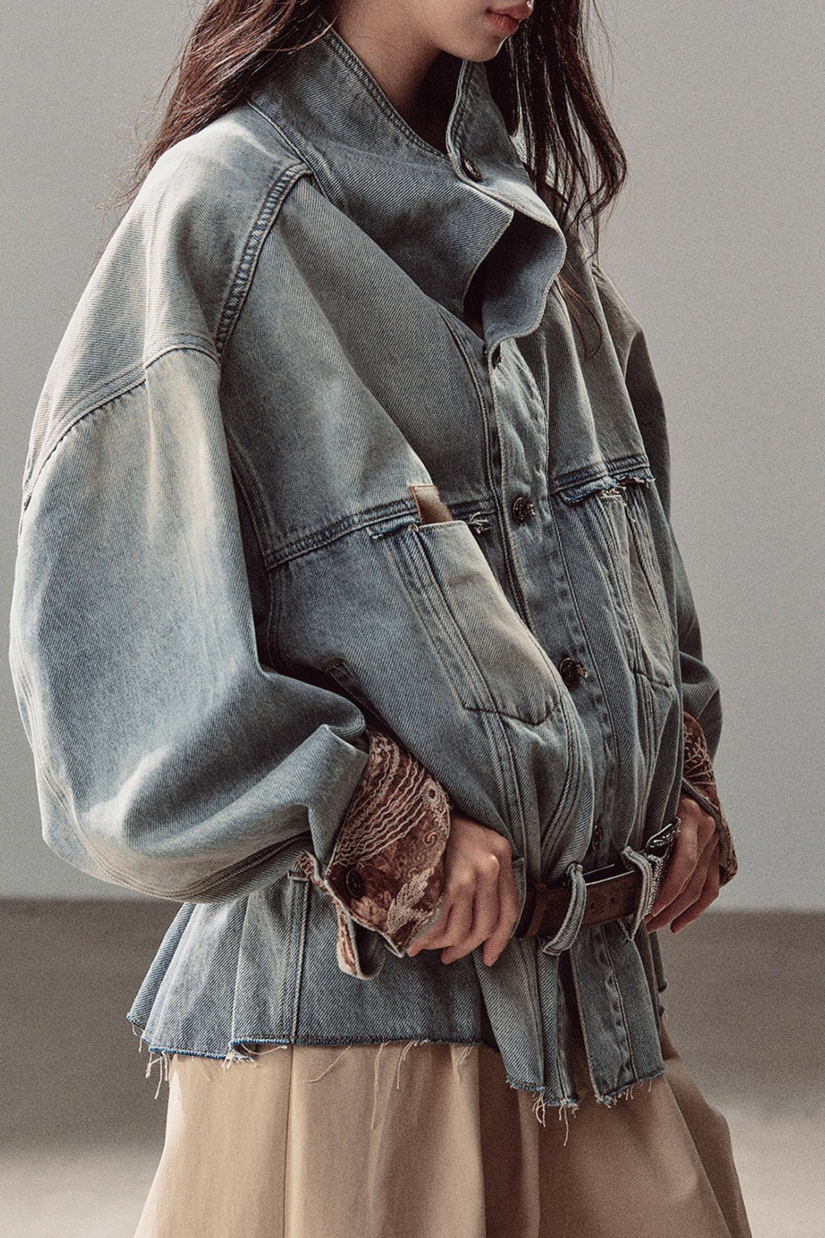 Klein Blue High Collar Denim Jacket
