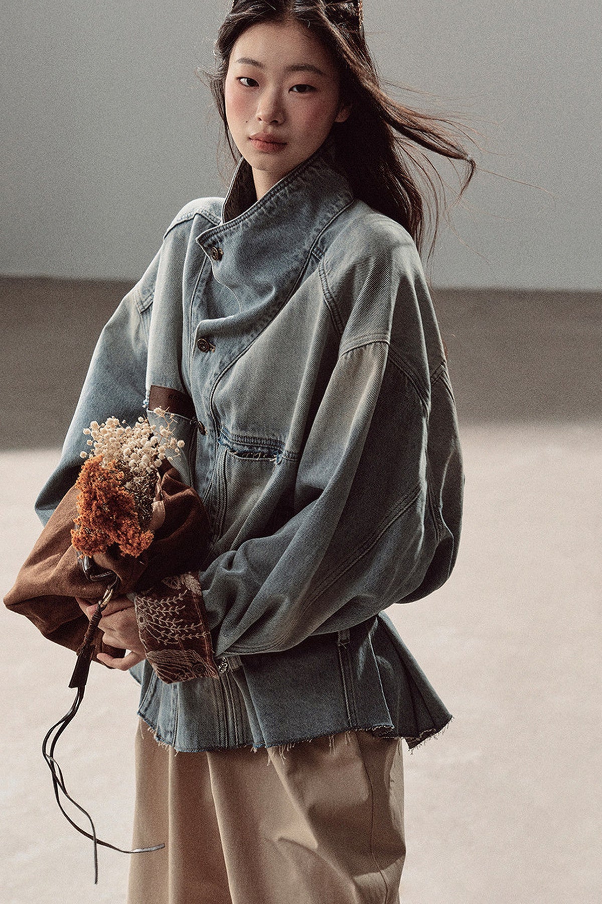 Klein Blue High Collar Denim Jacket