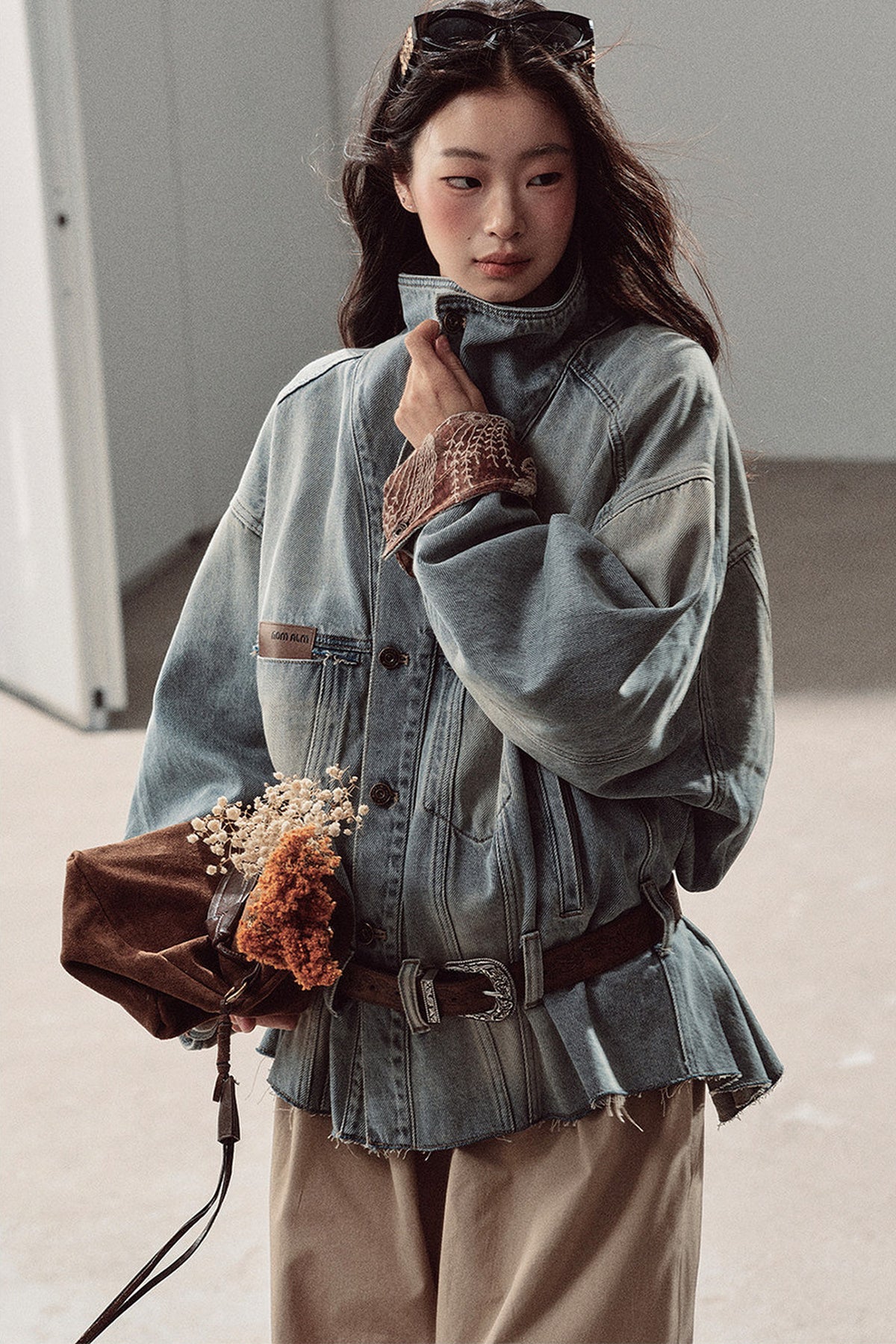 Klein Blue High Collar Denim Jacket