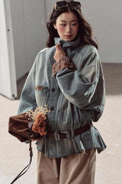 Klein Blue High Collar Denim Jacket