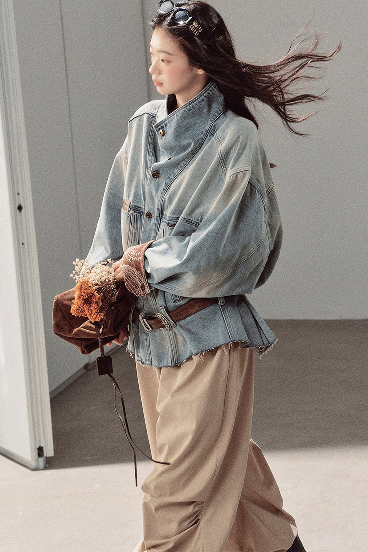 Klein Blue High Collar Denim Jacket