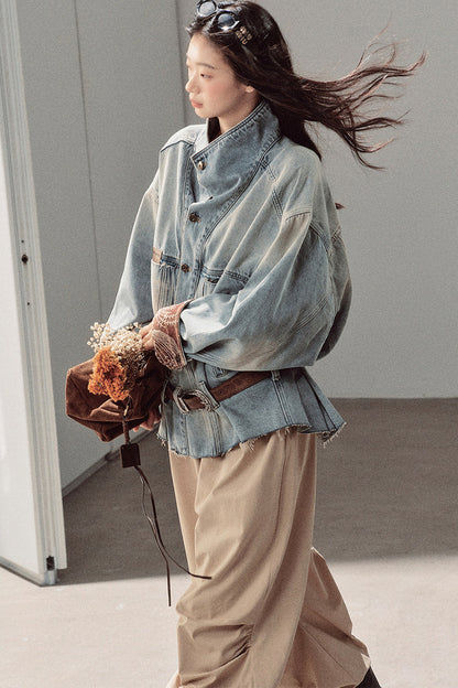 Klein Blue High Collar Denim Jacket