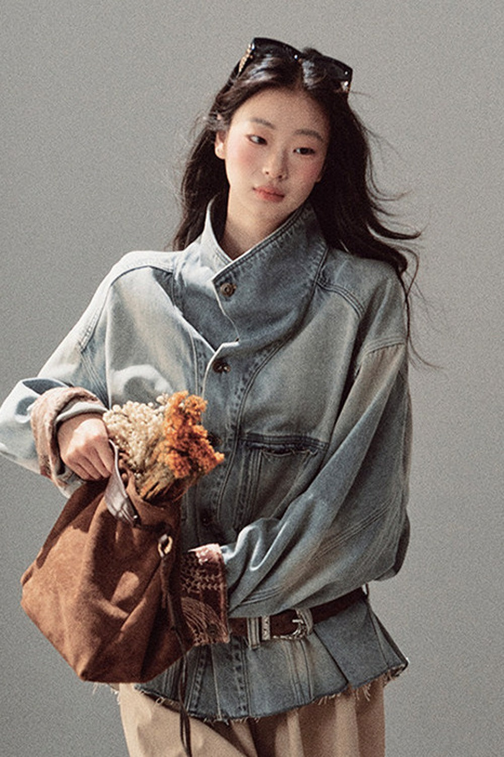 Klein Blue High Collar Denim Jacket
