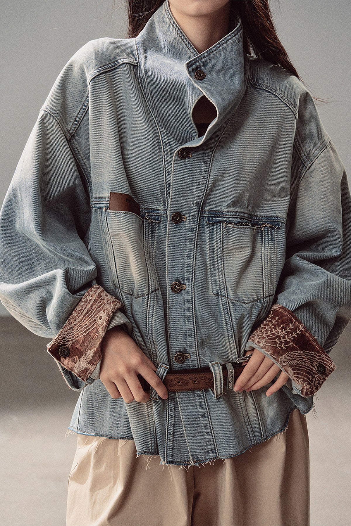 Klein Blue High Collar Denim Jacket