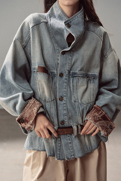 Klein Blue High Collar Denim Jacket
