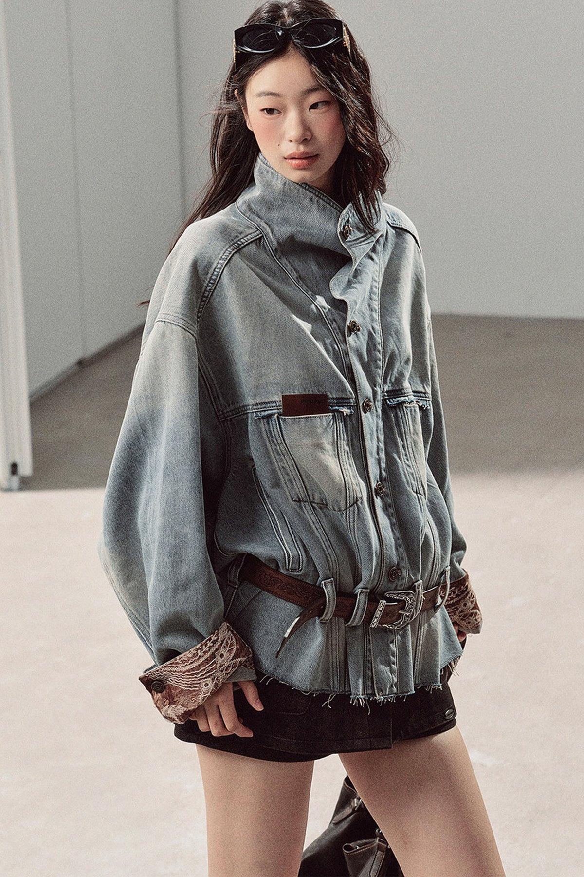 Klein Blue High Collar Denim Jacket