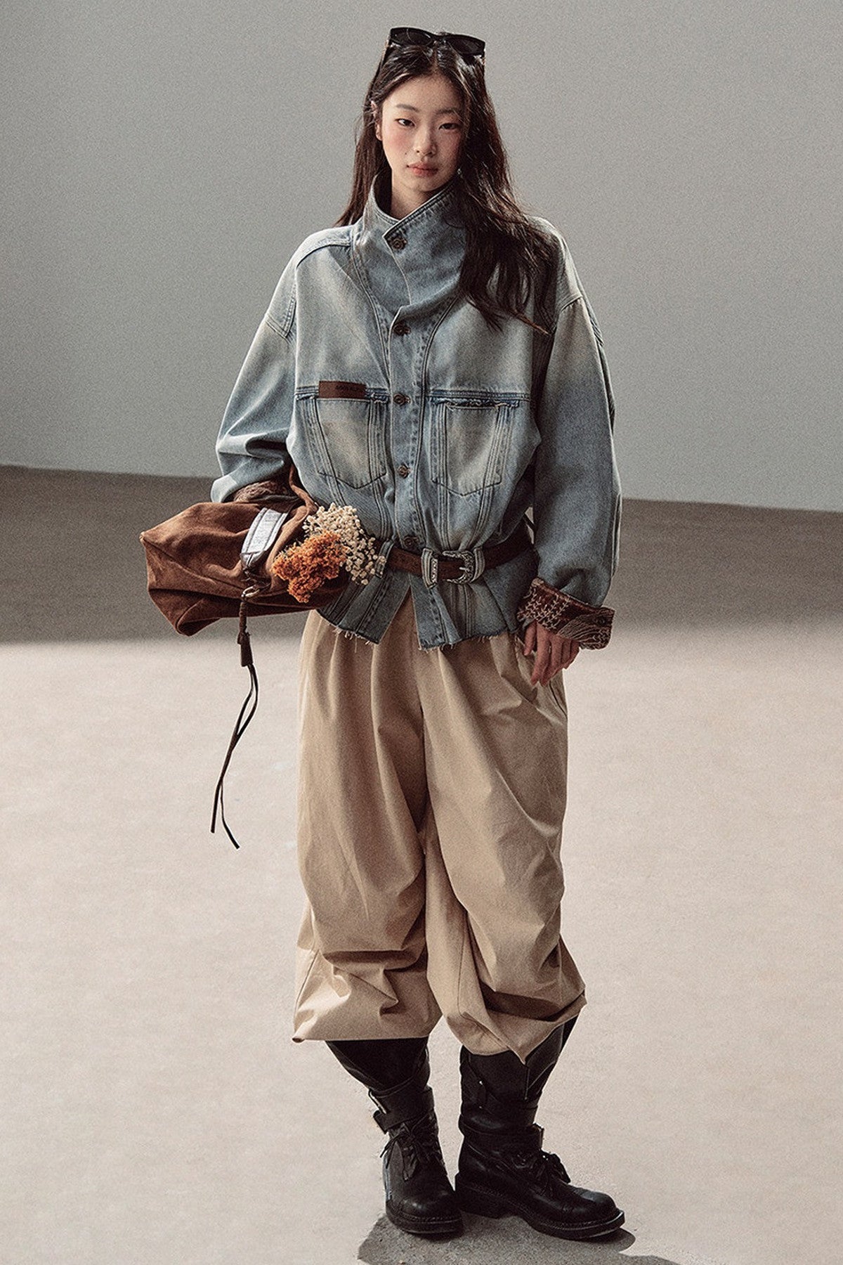 Klein Blue High Collar Denim Jacket