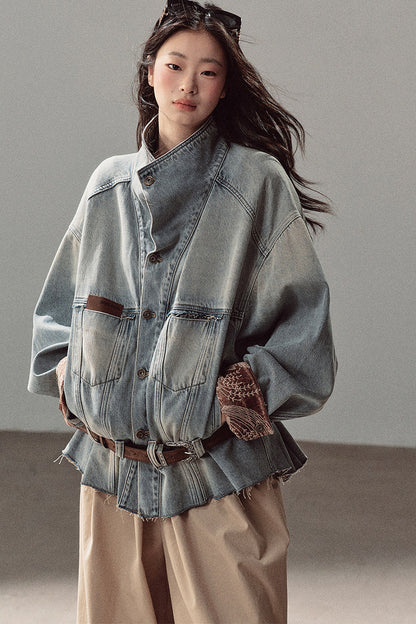 Klein Blue High Collar Denim Jacket