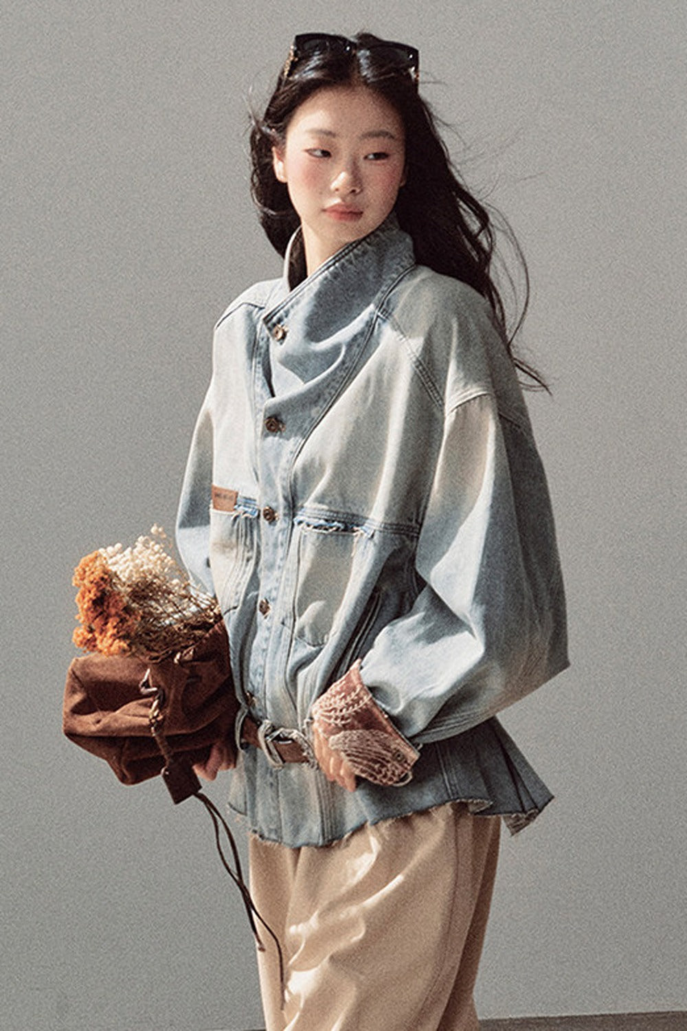 Klein Blue High Collar Denim Jacket