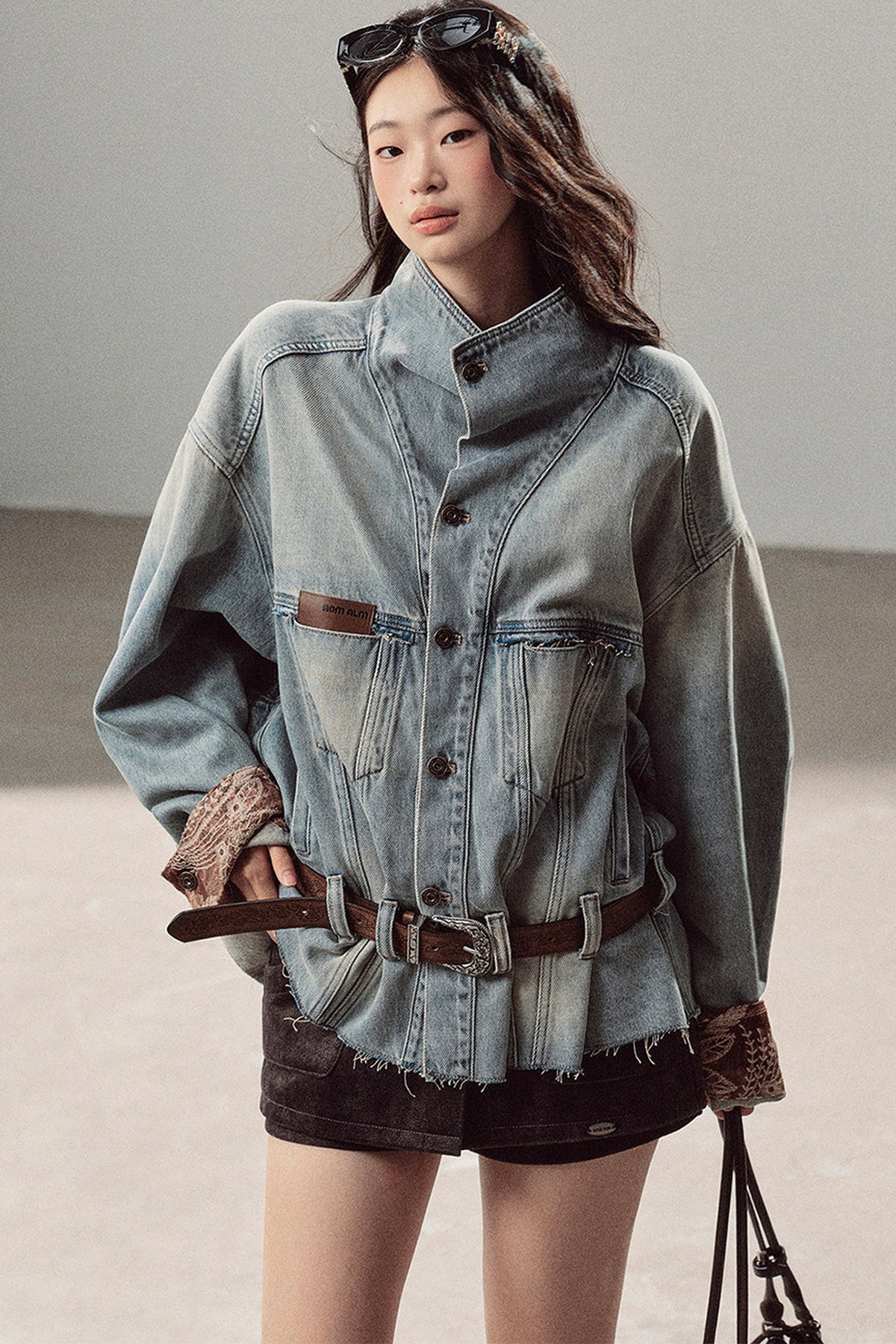Klein Blue High Collar Denim Jacket