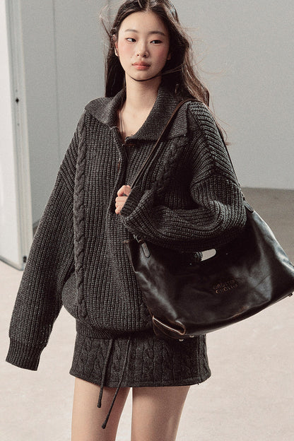 Silent Valley Wool Cable Knit Sweater and Pants Set-Up