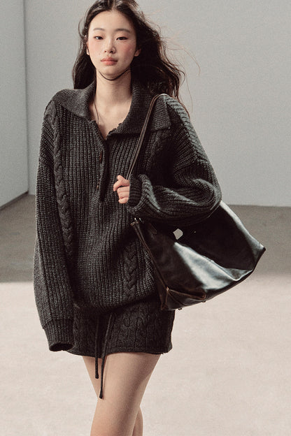 Silent Valley Wool Cable Knit Sweater and Pants Set-Up