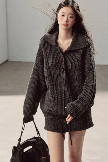 Silent Valley Wool Cable Knit Sweater and Pants Set-Up