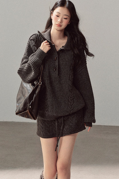 Silent Valley Wool Cable Knit Sweater and Pants Set-Up