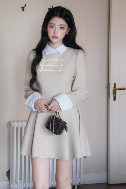Lapel Long Sleeve Layered-Look Dress